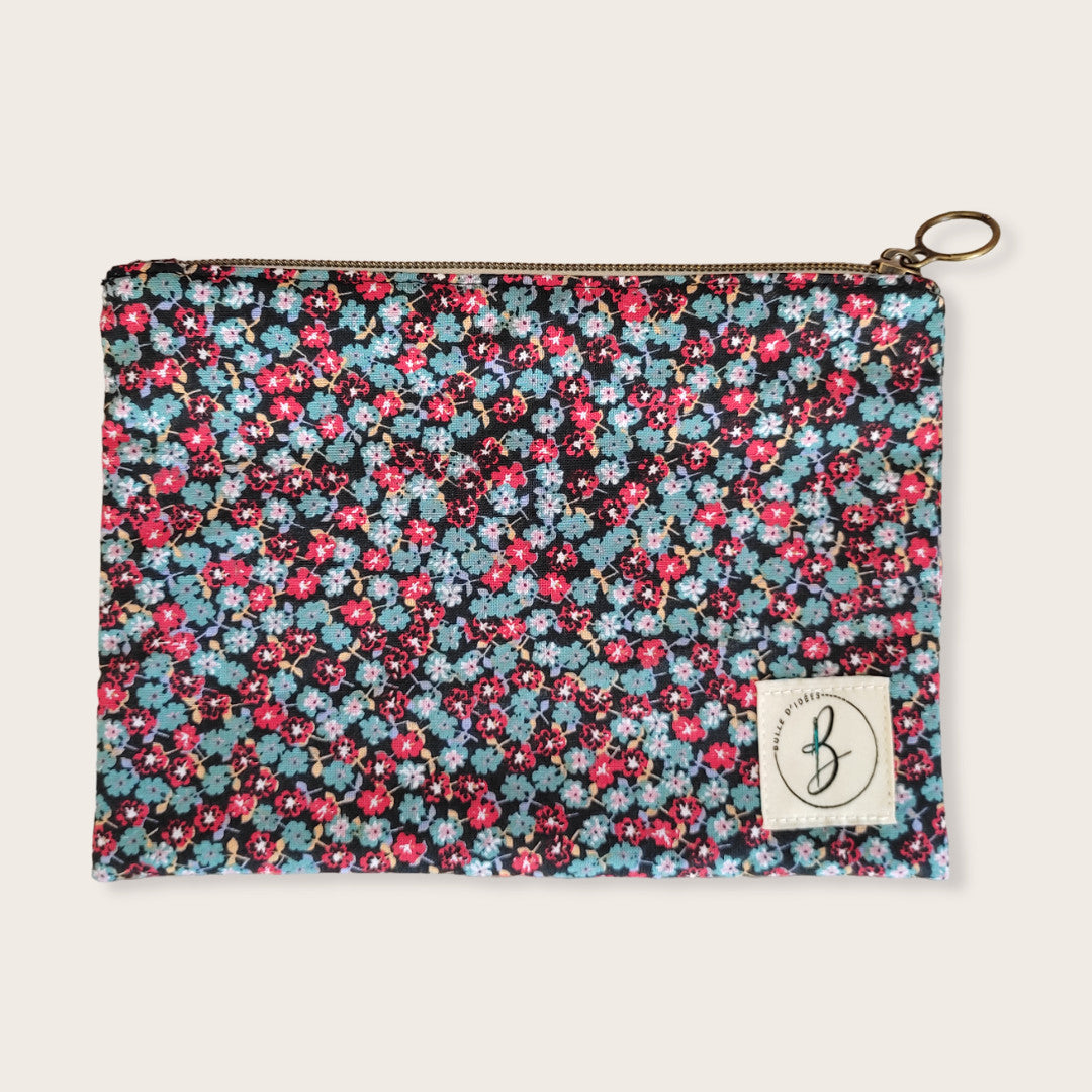 Pochette zippée upcyclée Fleurs rouges